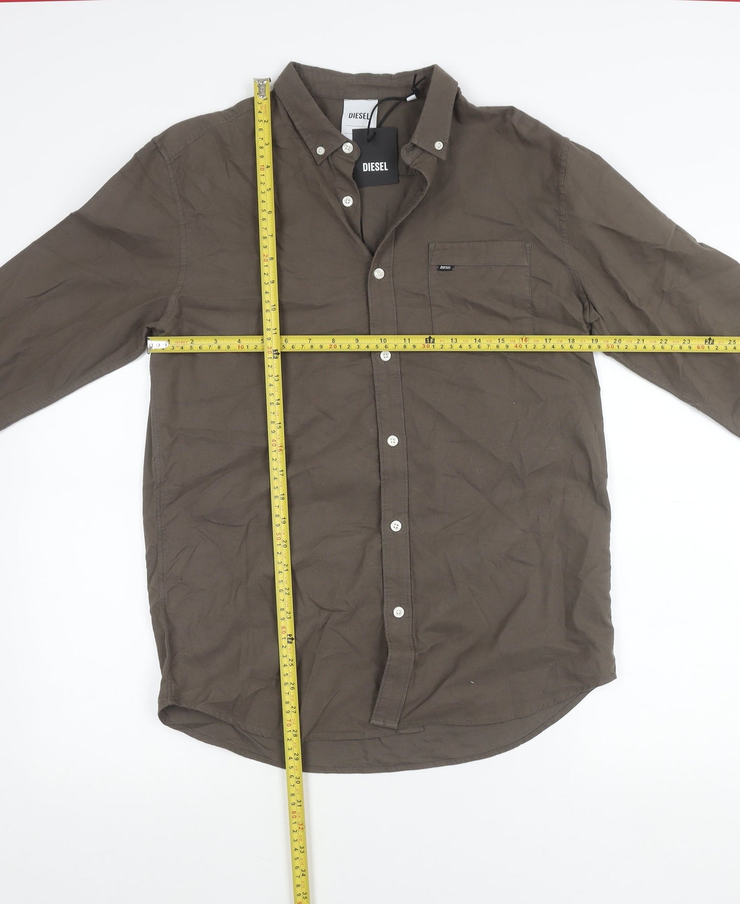 Diesel Men's Brown Button-Up Casual Shirt Medium 100% Cotton Long Sleeve