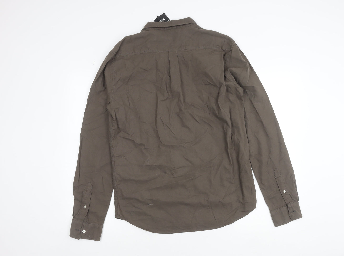 Diesel Men's Brown Button-Up Casual Shirt Medium 100% Cotton Long Sleeve