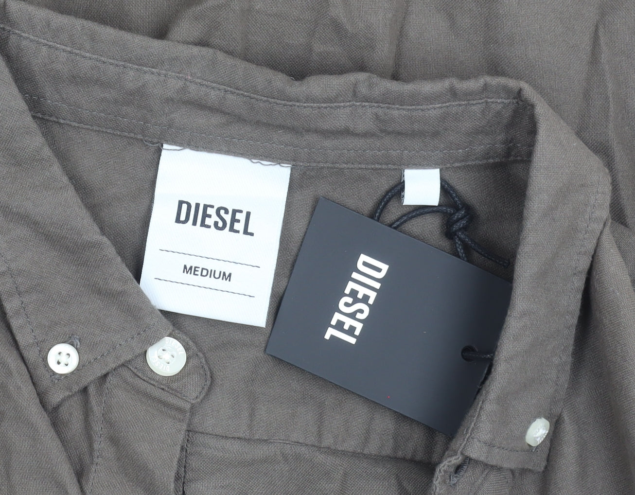 Diesel Men's Brown Button-Up Casual Shirt Medium 100% Cotton Long Sleeve