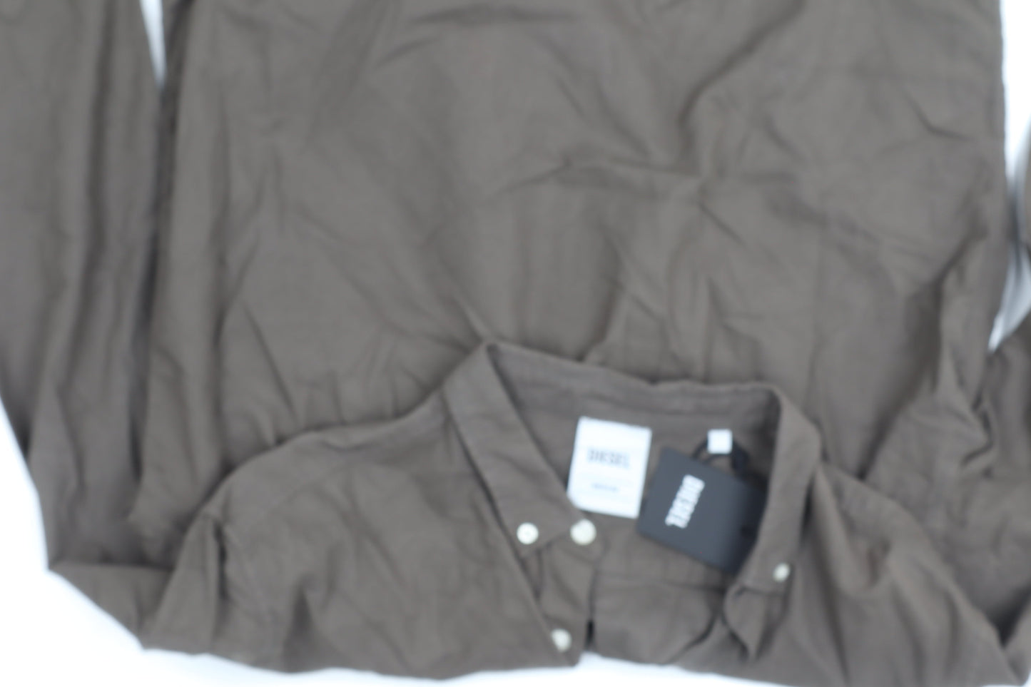 Diesel Men's Brown Button-Up Casual Shirt Medium 100% Cotton Long Sleeve