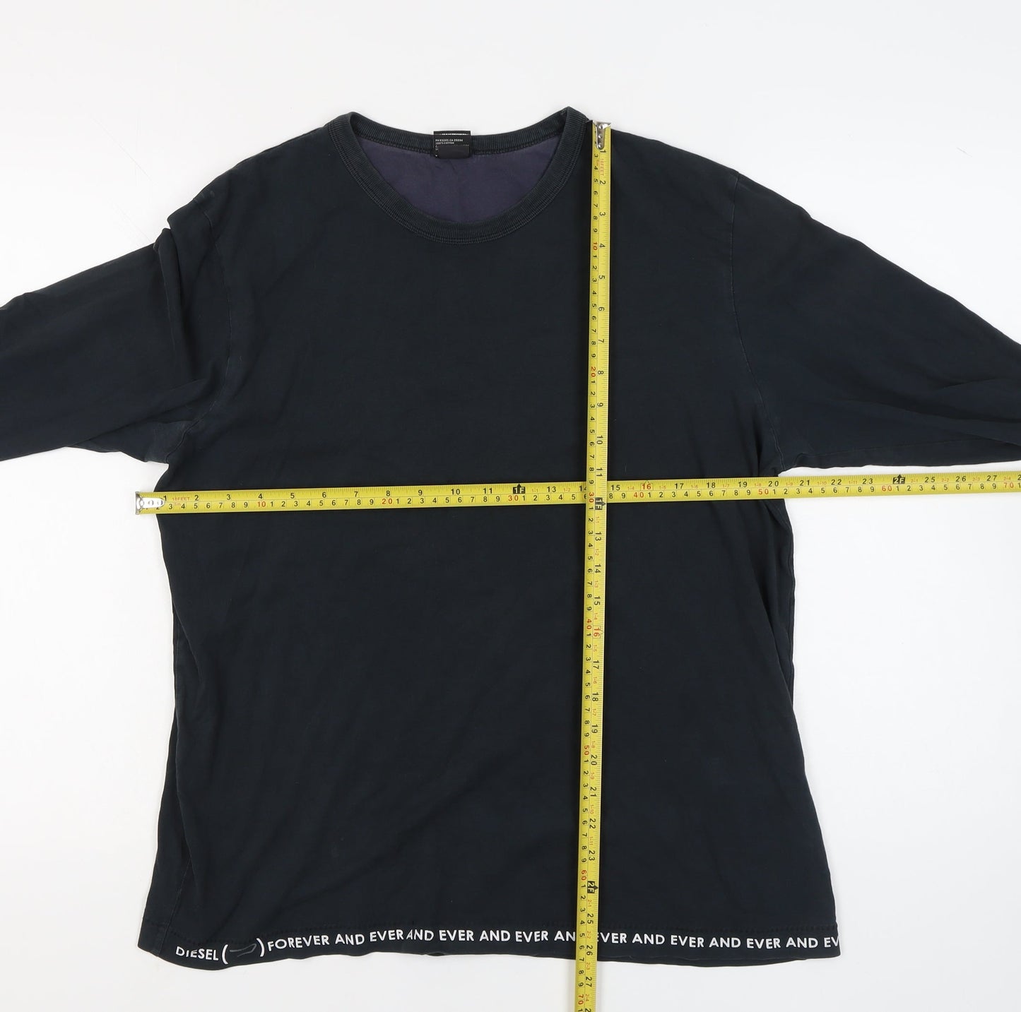 Diesel Mens Black Long Sleeve Crew Neck Cotton T-Shirt XL