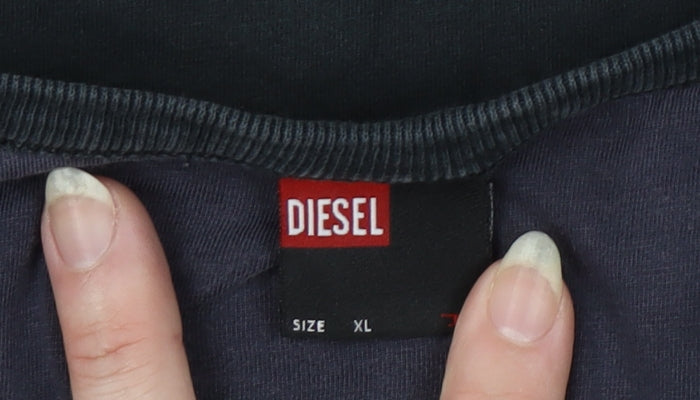 Diesel Mens Black Long Sleeve Crew Neck Cotton T-Shirt XL