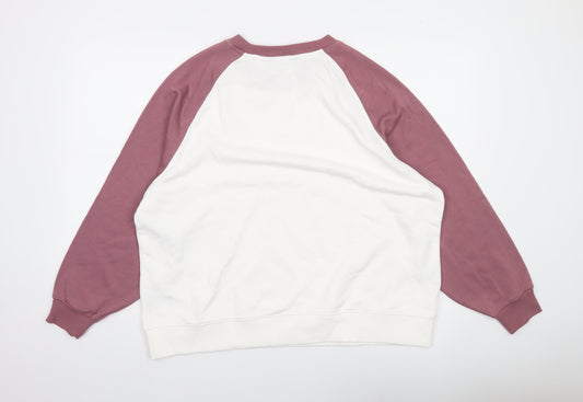 Dunnes Women’s White & Mauve Raglan Pullover Sweatshirt Size L