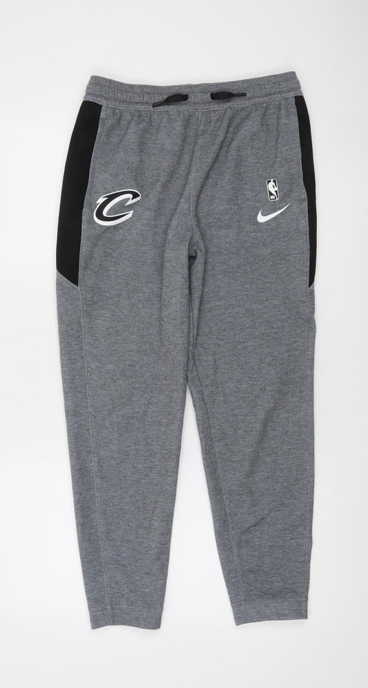 Nike Boys Grey NBA Dri-FIT Jogger Trousers Size L Moisture Wicking Activewear