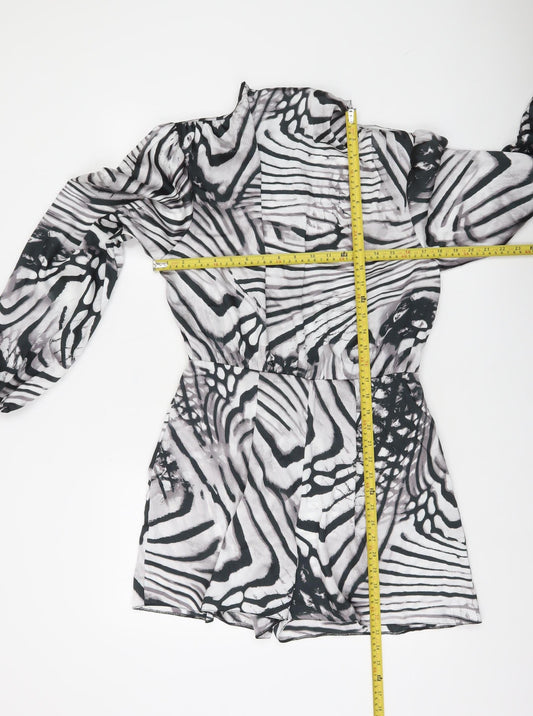 River Island Womens Black White Zebra Print Long Sleeve Playsuit Size 12