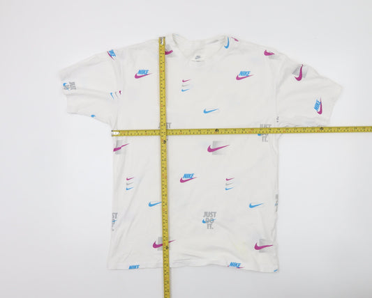 Nike Men's White Loose Fit Graphic Print T-Shirt Small