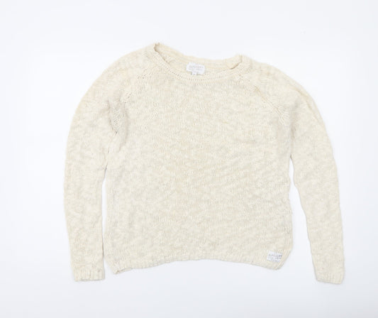 Superdry Women's Ivory Cotton Knit Jumper Size S Crew Neck