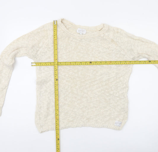 Superdry Women's Ivory Cotton Knit Jumper Size S Crew Neck