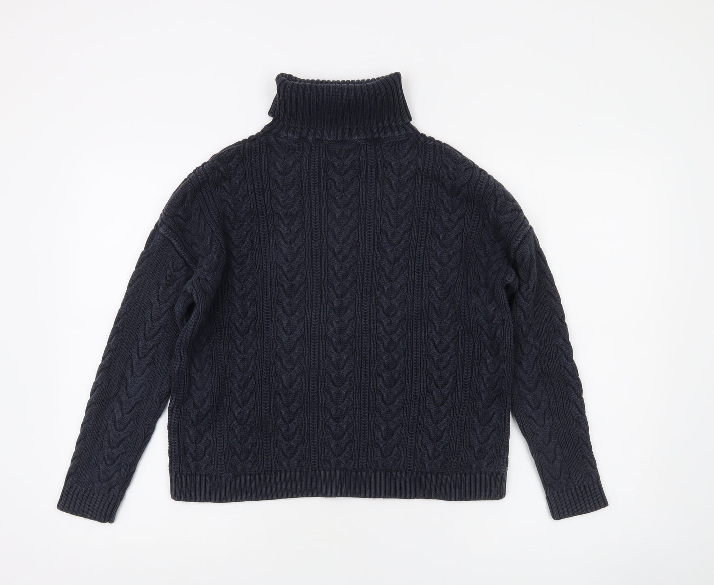 Superdry Women's Blue Roll Neck Cable-Knit Cotton Jumper Size 10