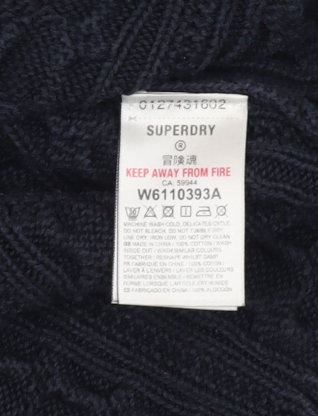 Superdry Women's Blue Roll Neck Cable-Knit Cotton Jumper Size 10