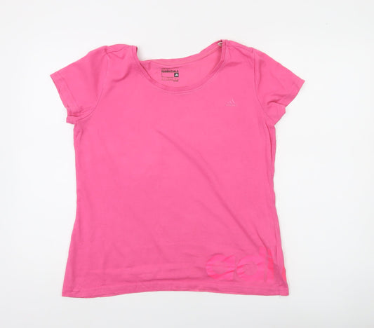 Adidas Women Pink Climalite Sport Essentials T-Shirt L Short Sleeve