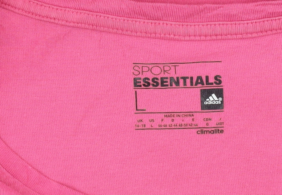 Adidas Women Pink Climalite Sport Essentials T-Shirt L Short Sleeve