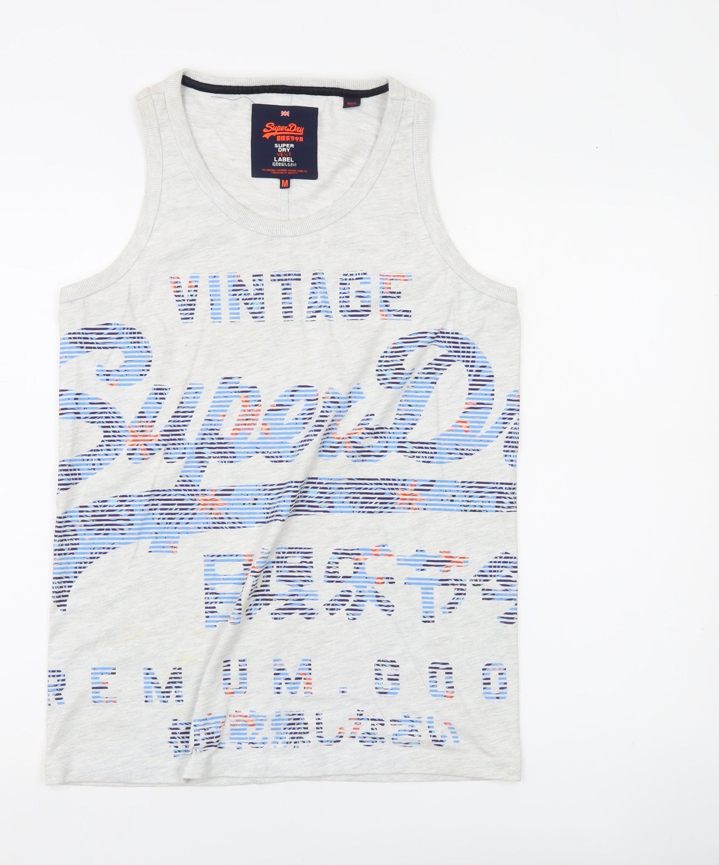 Superdry Men's Grey Graphic Print Sleeveless Vest Top Size M
