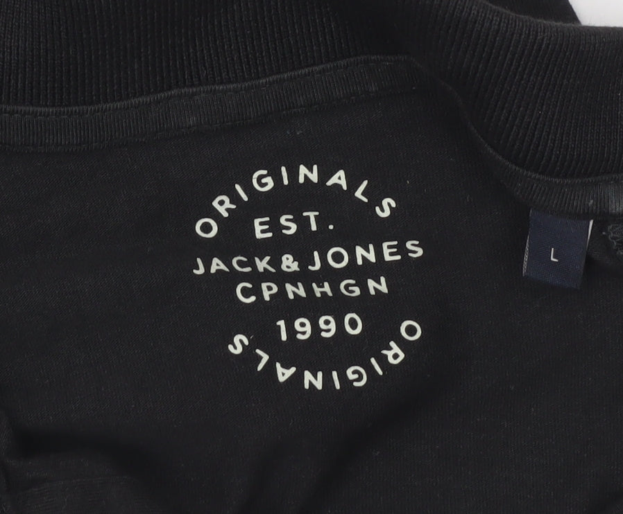 Jack & Jones Men's Black L Polo Shirt Short Sleeve Cotton