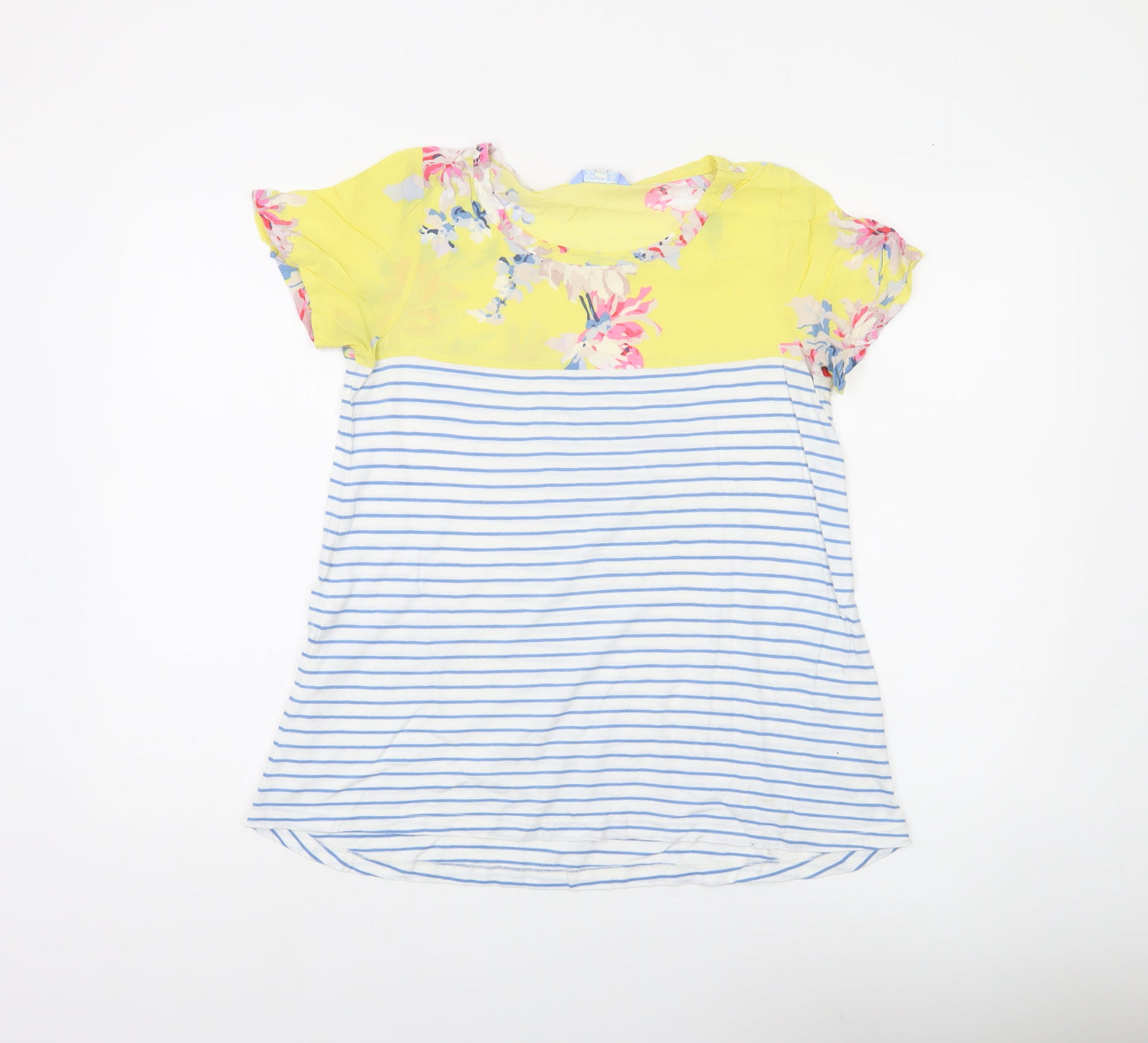 Joules Women’s Multicoloured Floral Stripe Viscose Cotton T-Shirt Size 8