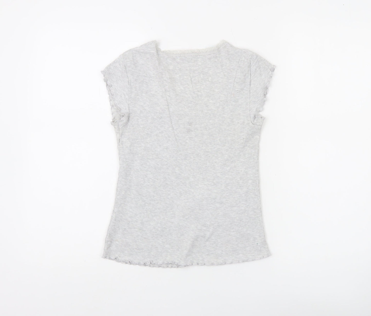 Superdry Women's Grey Lace Trim Square Neck Slim Fit T-Shirt Size 6