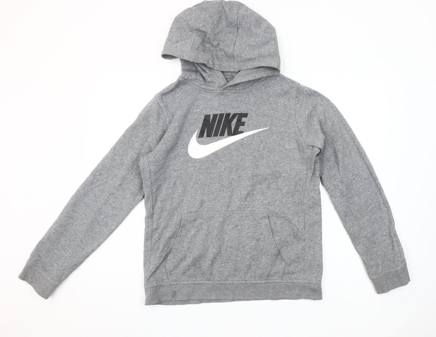 Nike Boys Grey Pullover Hoodie XL 158-170cm Cotton Blend Logo Sweatshirt