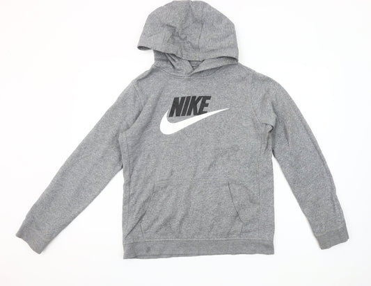Nike Boys Grey Pullover Hoodie XL 158-170cm Cotton Blend Logo Sweatshirt