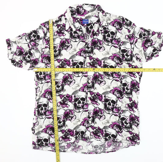 Jack & Jones Men's Multicoloured Skull Floral Short Sleeve Button-Up Shirt L