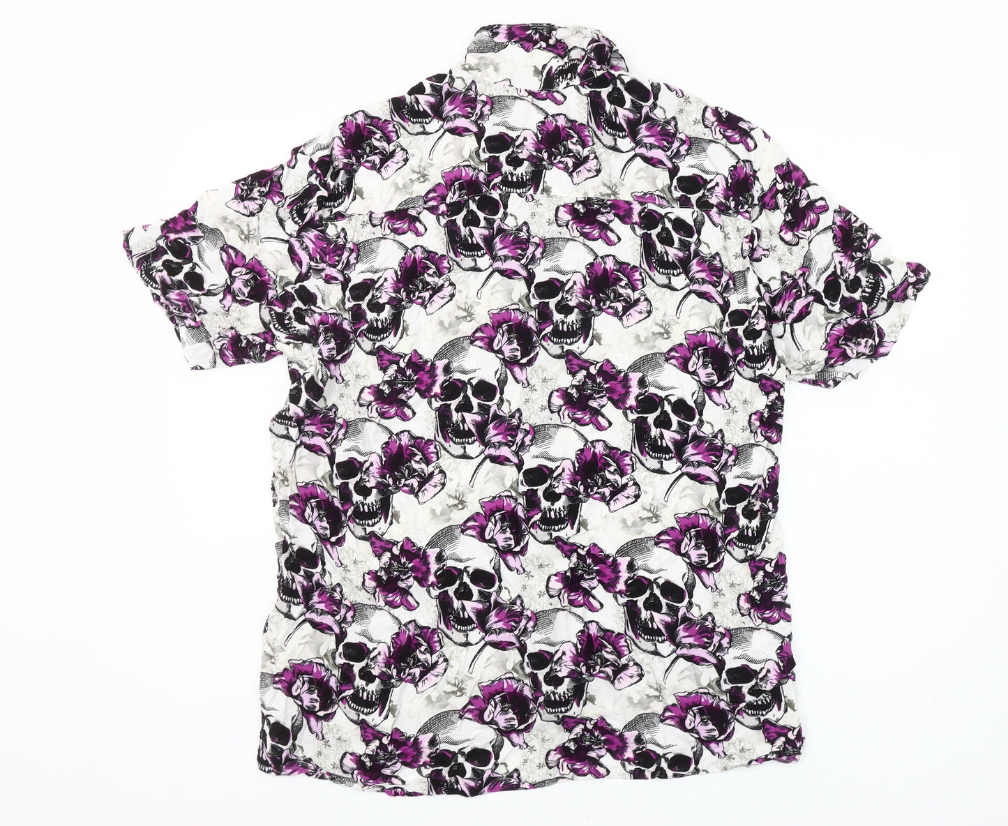 Jack & Jones Men's Multicoloured Skull Floral Short Sleeve Button-Up Shirt L