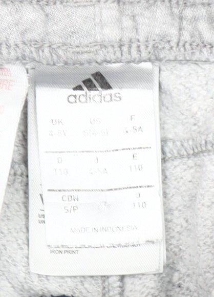 Adidas Boys Grey Athletic Shorts 4-5 Years Regular Fit Cotton Blend