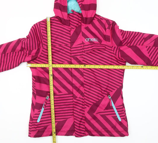 O'Neill Womens Pink Striped Ski Jacket Hooded Waterproof Size 16