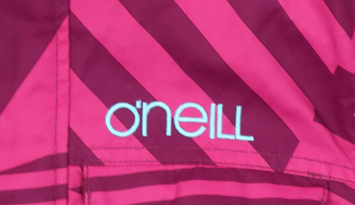 O'Neill Womens Pink Striped Ski Jacket Hooded Waterproof Size 16