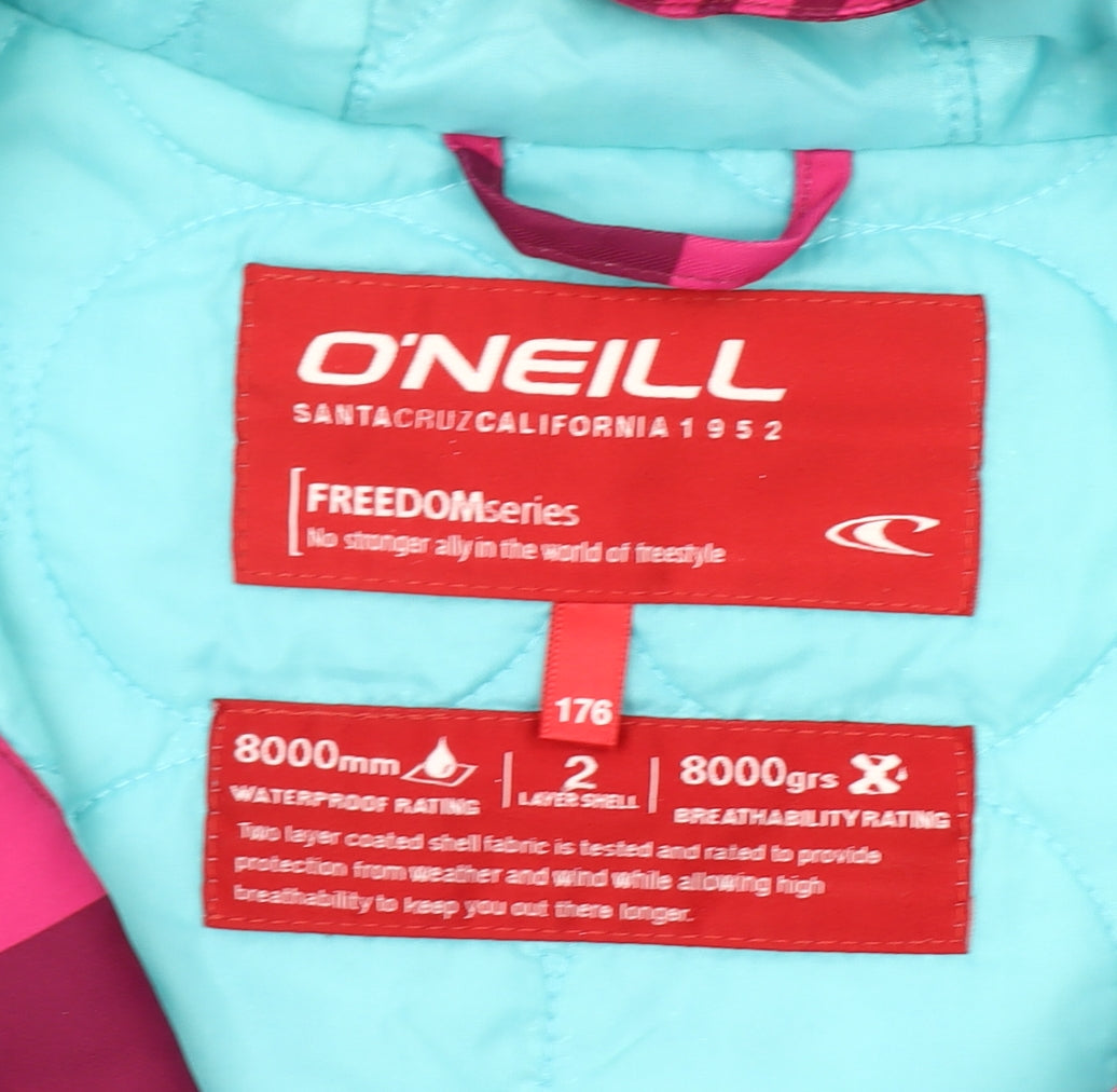 O'Neill Womens Pink Striped Ski Jacket Hooded Waterproof Size 16