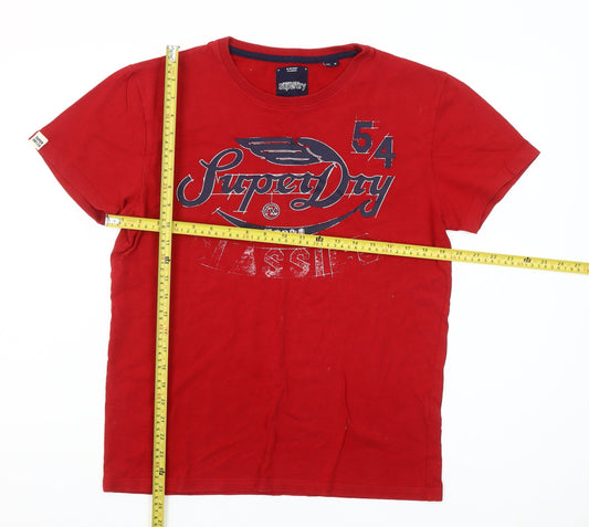 Superdry Men Red Classic Graphic Print Crew Neck Cotton T-Shirt Size M