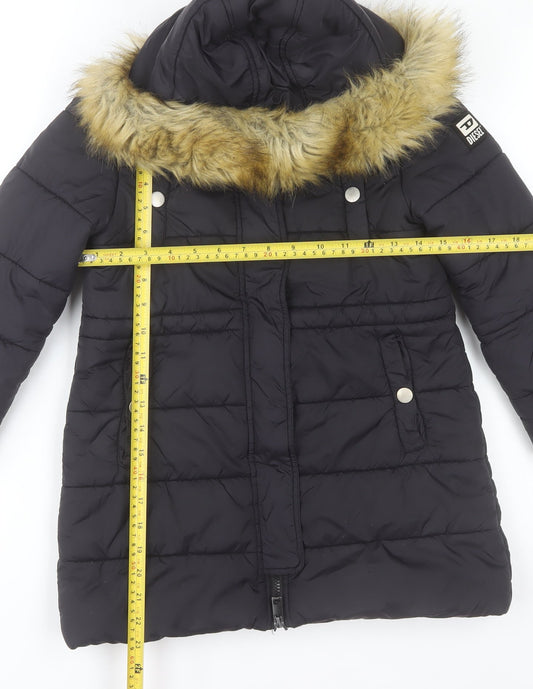 Diesel Womens Black Faux Fur Hooded Puffer Coat Size S