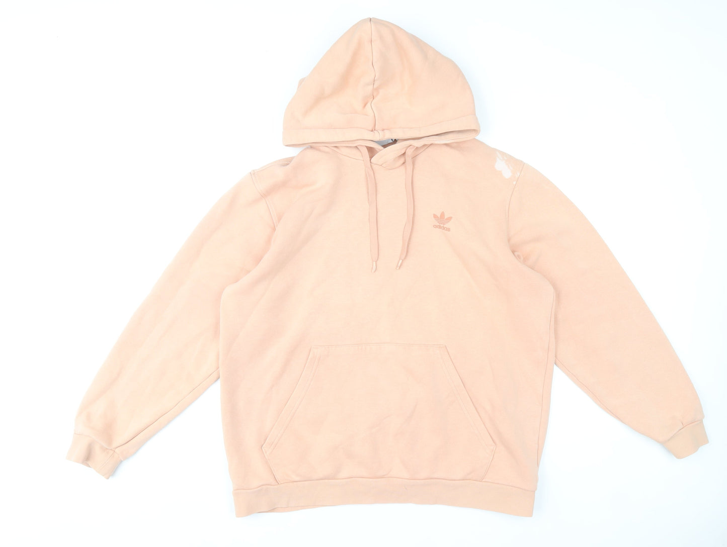 Adidas Mens Beige Pullover Hoodie L Logo Fleece Sweatshirt