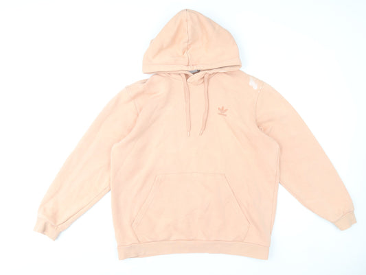 Adidas Mens Beige Pullover Hoodie L Logo Fleece Sweatshirt