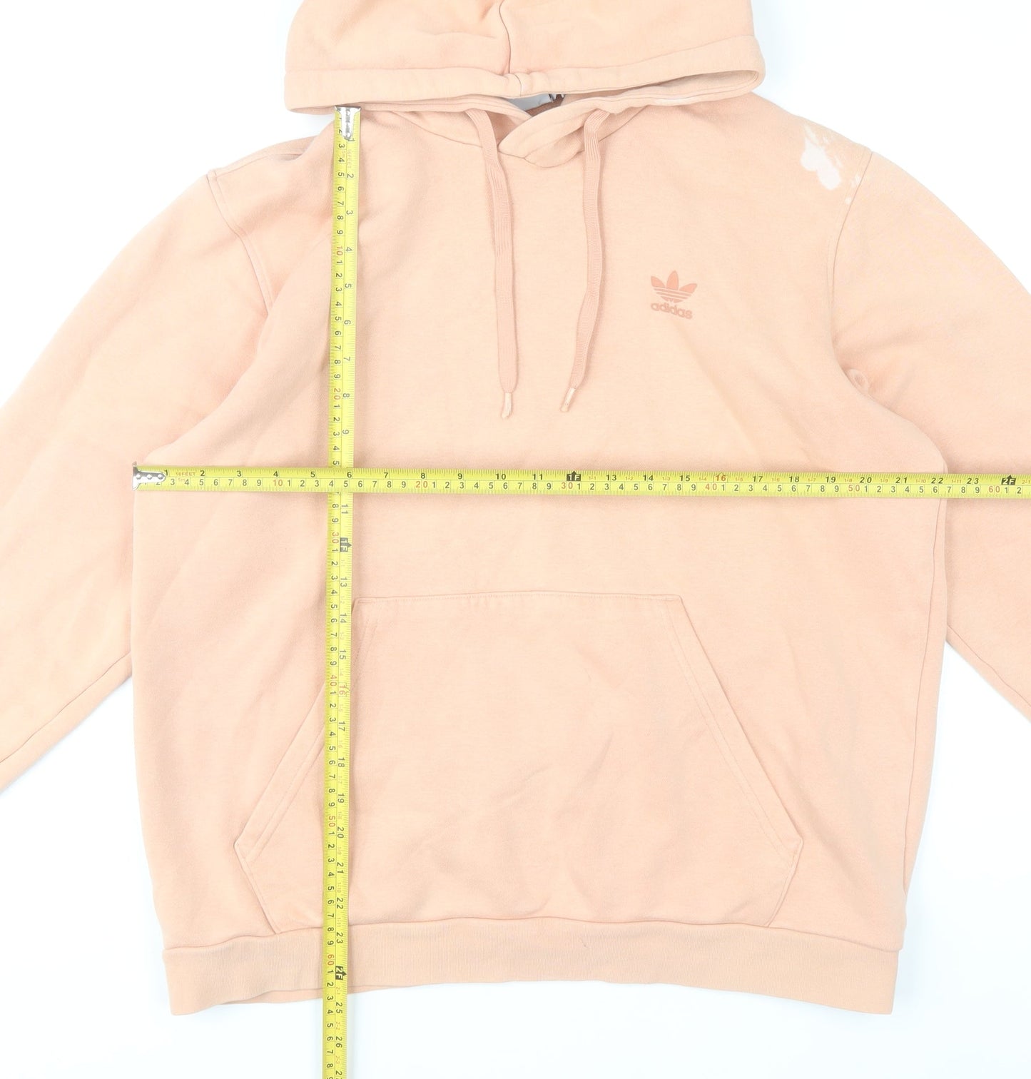 Adidas Mens Beige Pullover Hoodie L Logo Fleece Sweatshirt