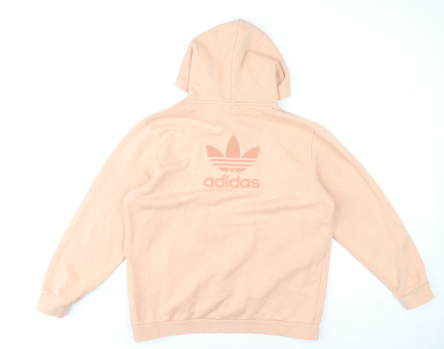 Adidas Mens Beige Pullover Hoodie L Logo Fleece Sweatshirt