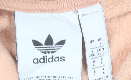 Adidas Mens Beige Pullover Hoodie L Logo Fleece Sweatshirt