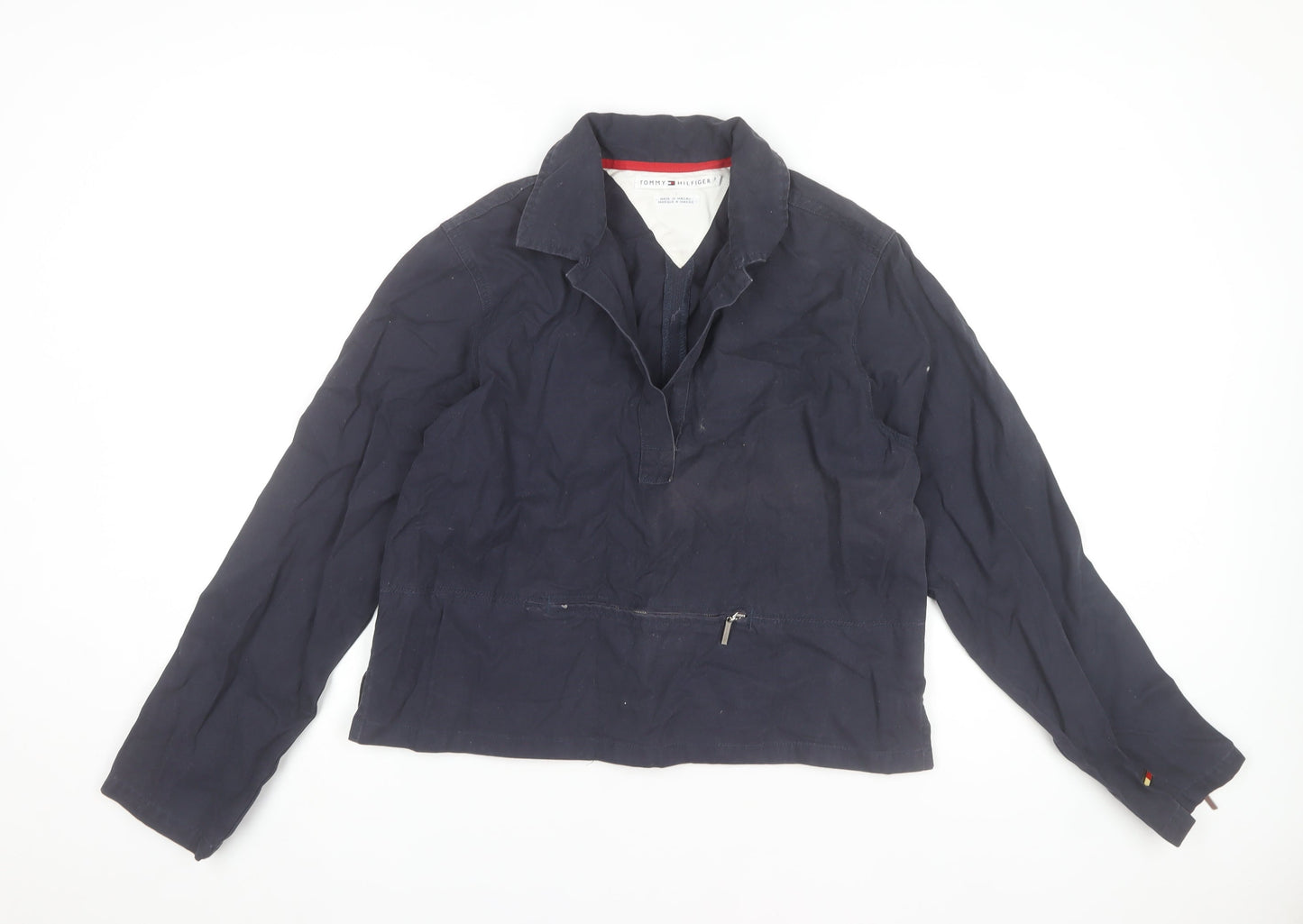 Tommy Hilfiger Women's Blue Collared Cotton Long Sleeve Pullover M