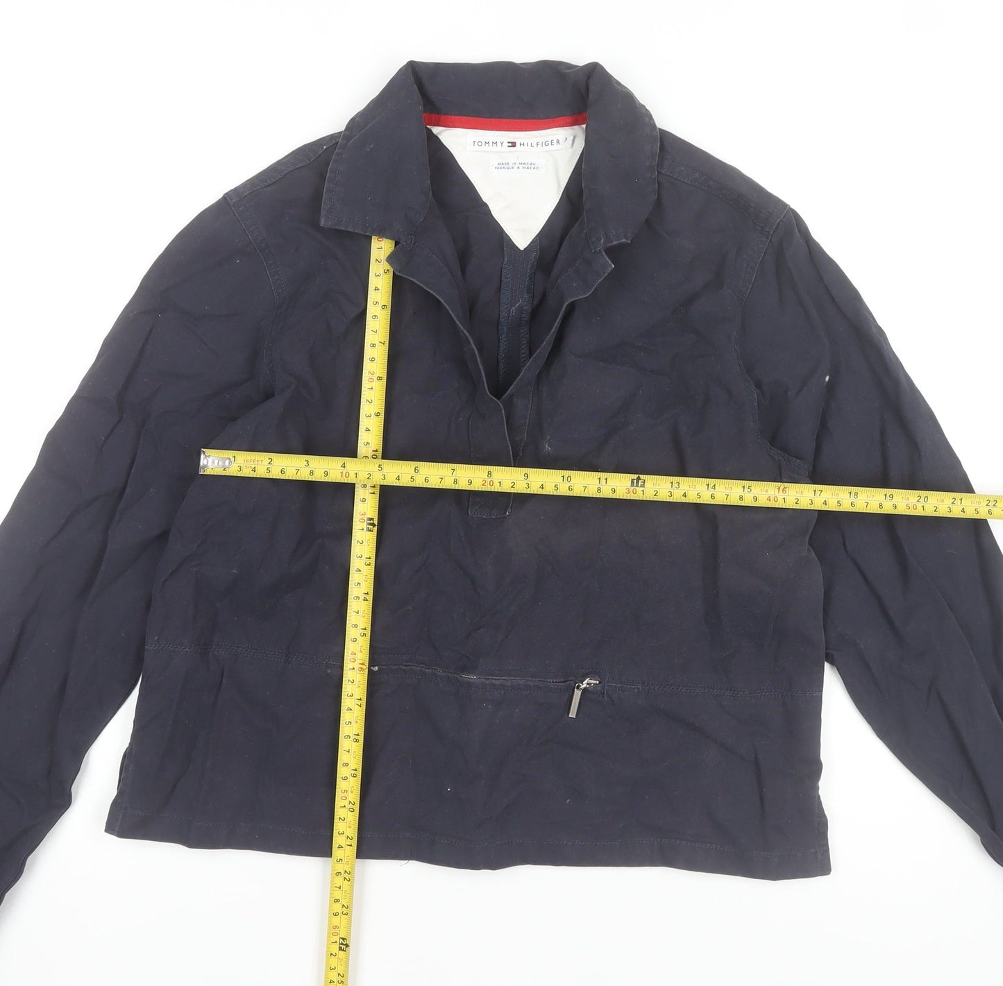 Tommy Hilfiger Women's Blue Collared Cotton Long Sleeve Pullover M