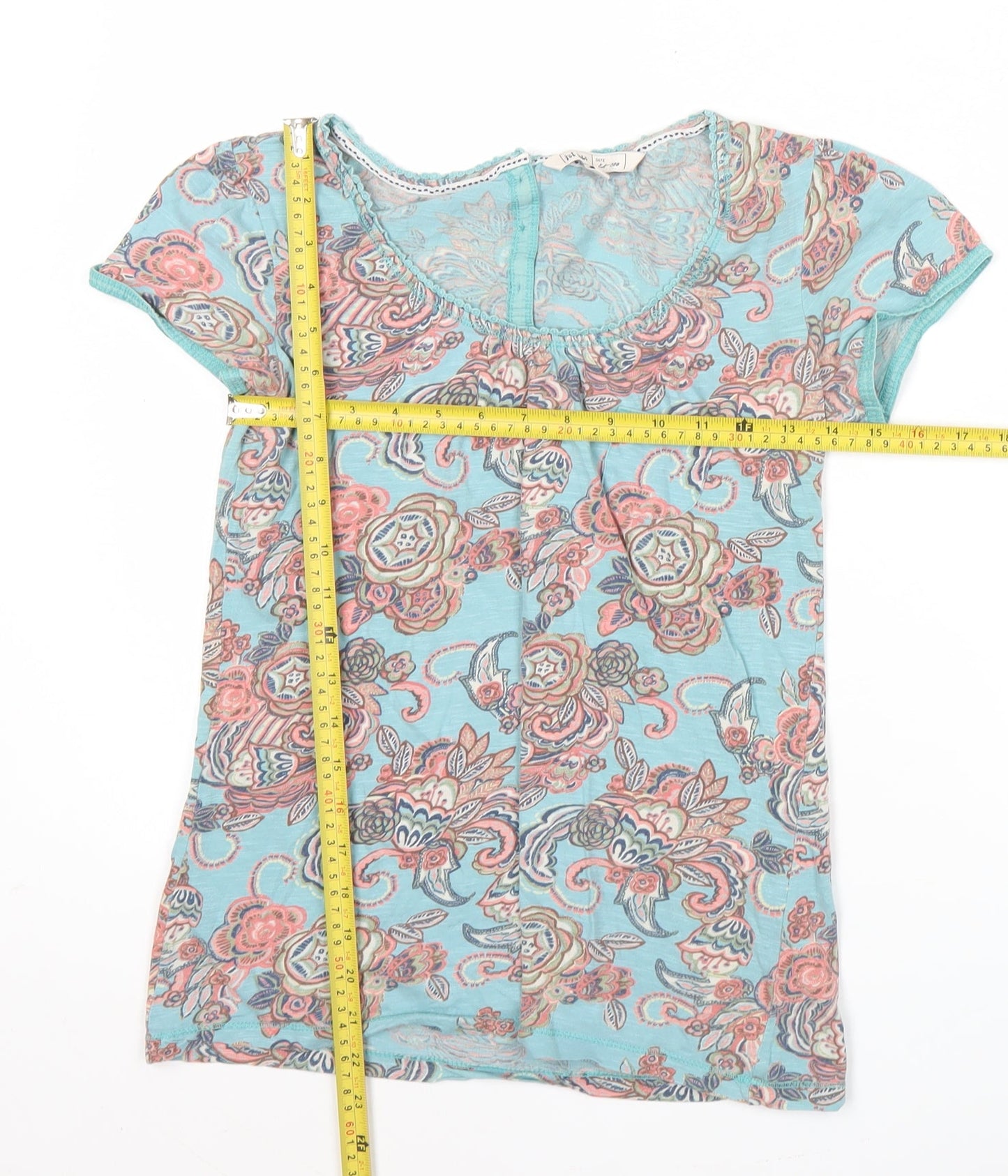 Fat Face Women's Blue Floral Cotton Short Sleeve T-Shirt Size 8