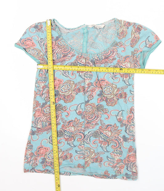 Fat Face Women's Blue Floral Cotton Short Sleeve T-Shirt Size 8