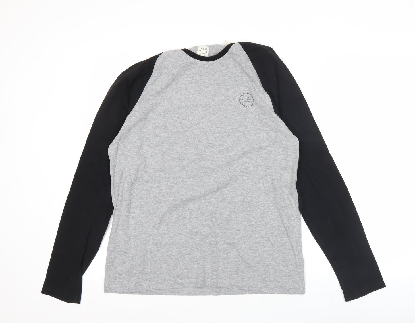 Jack Wills Men’s Grey & Black Long Sleeve Raglan Top Size L