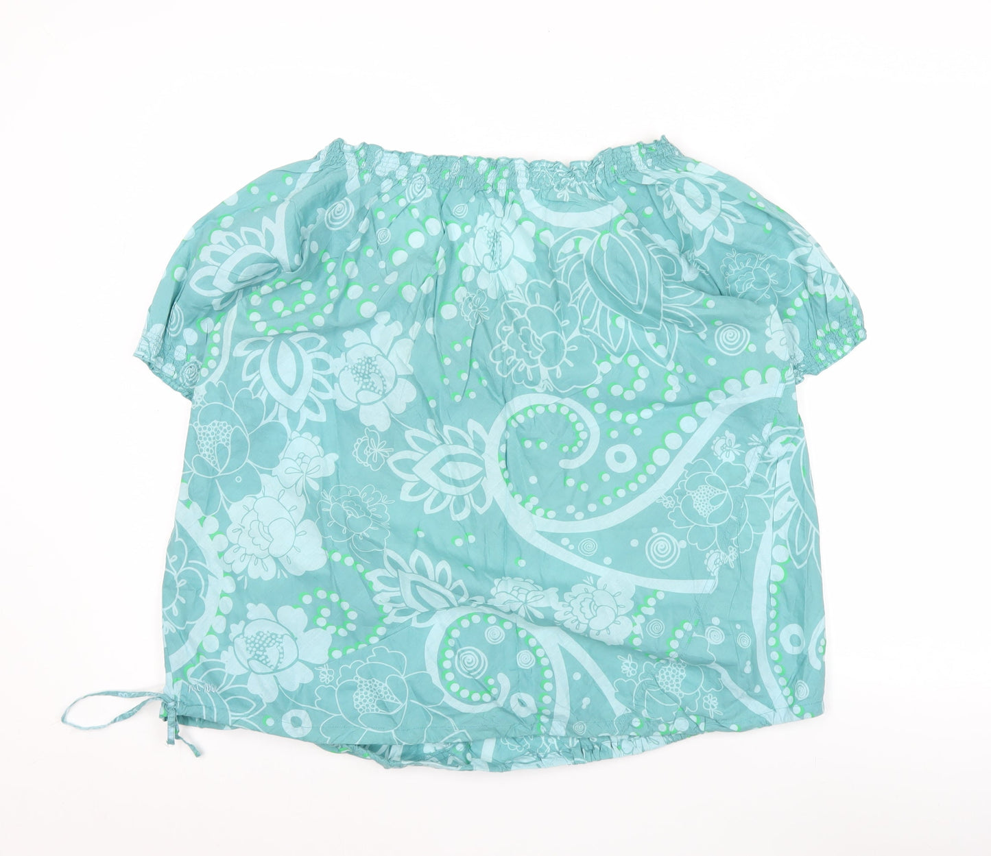 Fat Face Women Blue Floral Cotton Peasant Blouse Size 14