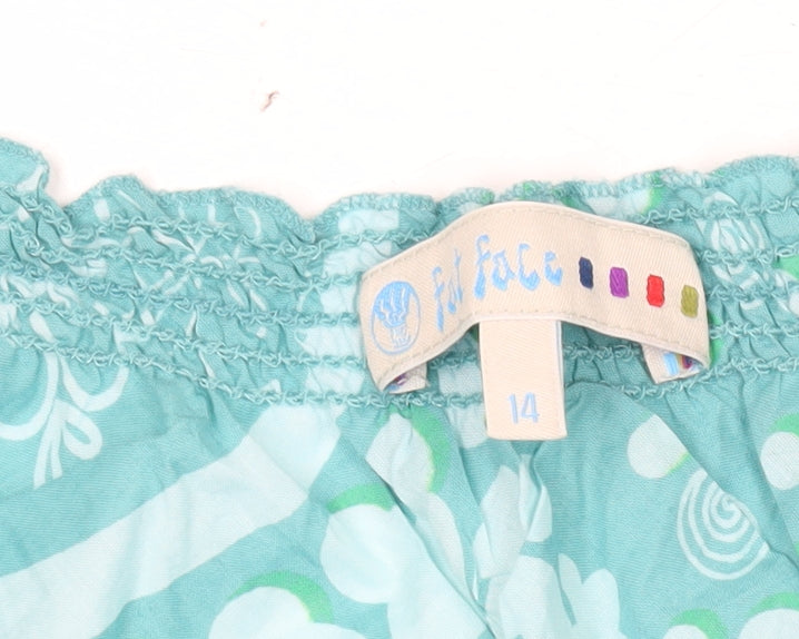 Fat Face Women Blue Floral Cotton Peasant Blouse Size 14