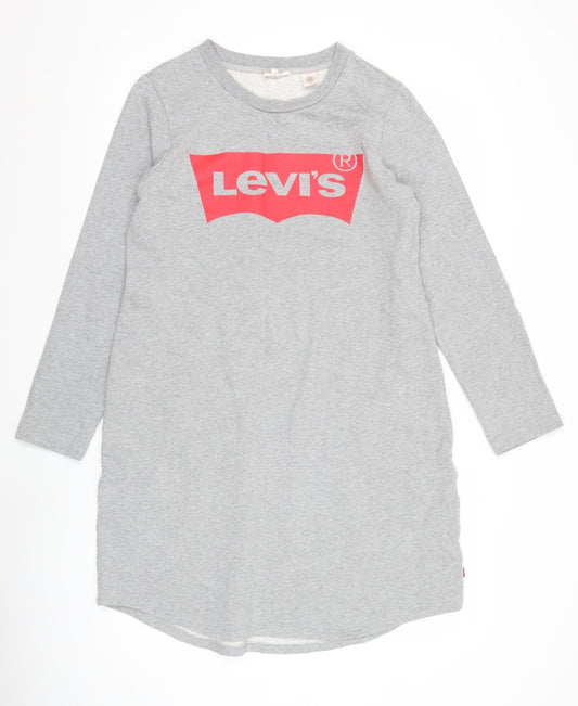 Levi's Womens Grey T-Shirt Dress L Long Sleeve Casual Logo