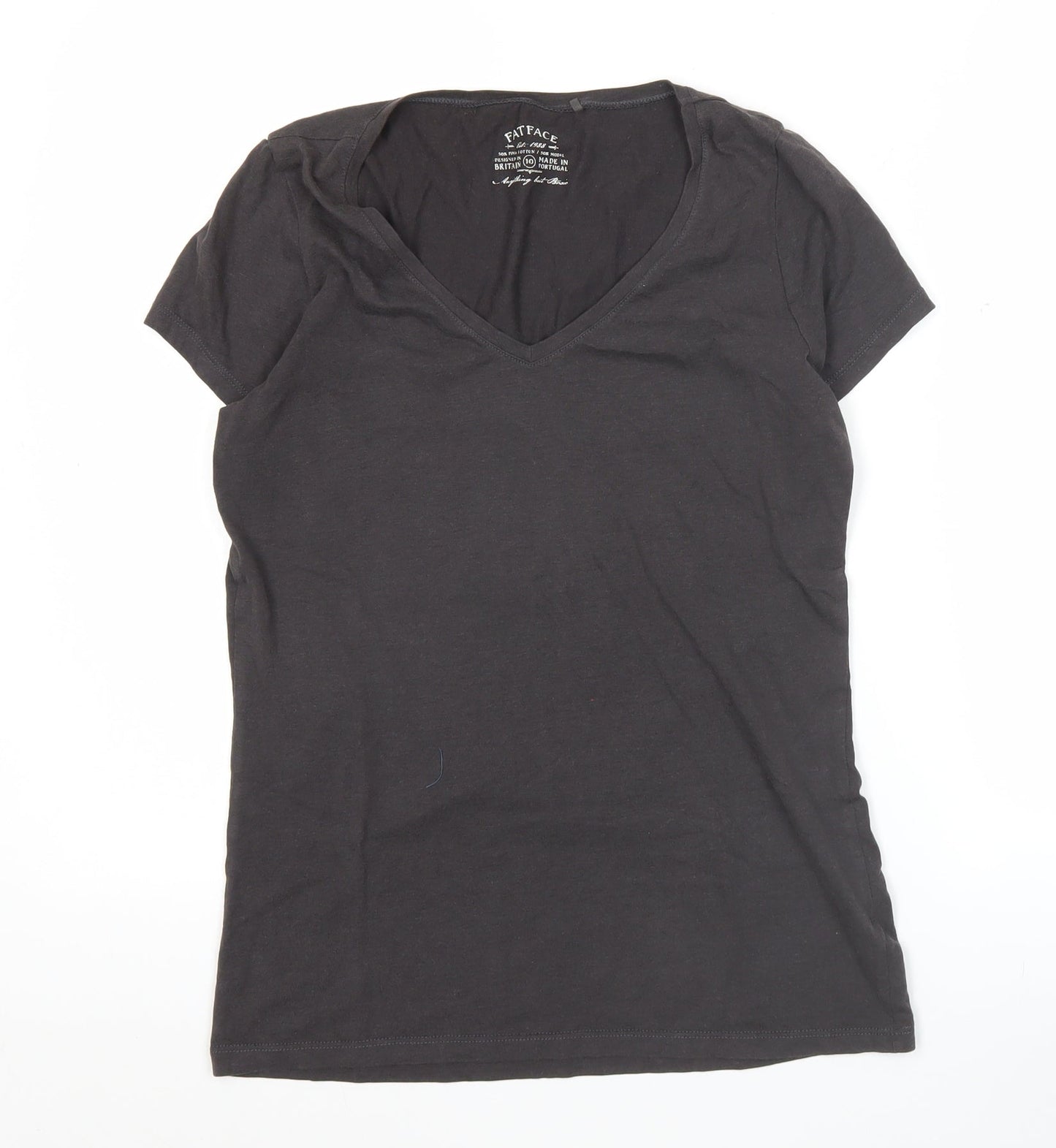 FatFace Women's Black Size 10 V-Neck Basic Short Sleeve T-Shirt