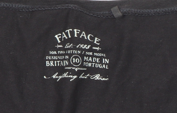 FatFace Women's Black Size 10 V-Neck Basic Short Sleeve T-Shirt