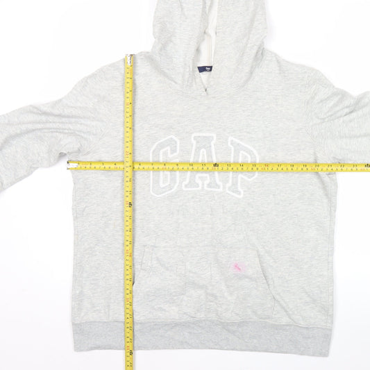 GAP Women Light Grey Hoodie L Pullover Cotton Blend Logo Casual