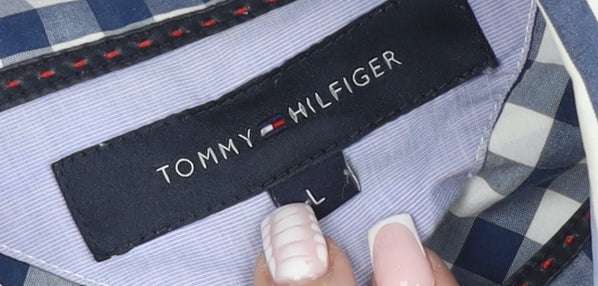 Tommy Hilfiger Men’s Blue Striped Button-Down L Cotton Shirt