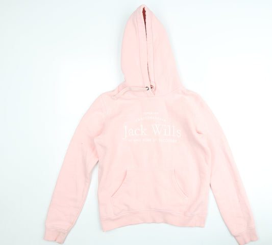 Jack Wills Women's Pink Pullover Hoodie UK 8 - Classic Cotton Blend