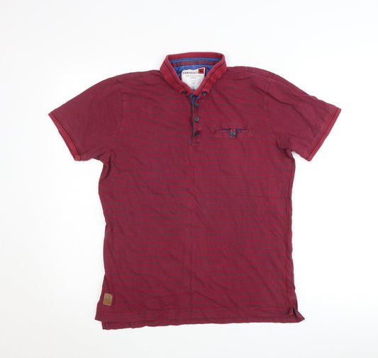 CENTERED Men's Red Short Sleeve Button-Down Cotton Polo Shirt Size M