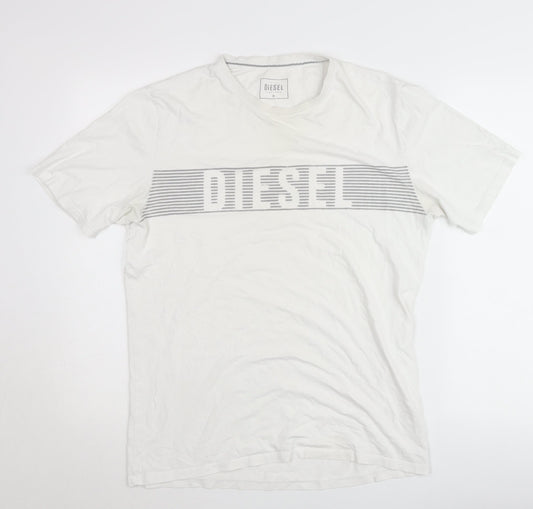 Diesel Men's White Logo Graphic Cotton T-Shirt Size M
